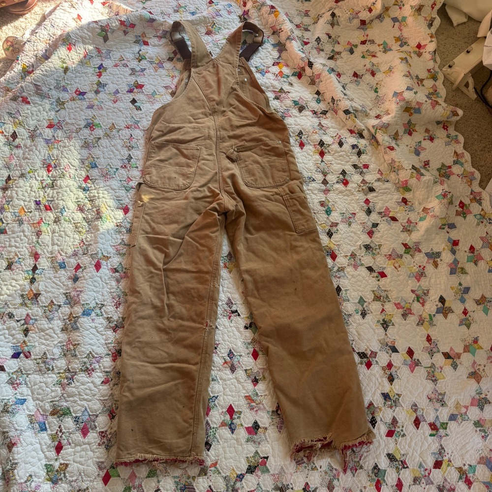 Carhartt R02 BRN Quilt Lined Duck Bib Overalls Brown Distressed 36x32 Mens - Picture 8 of 10